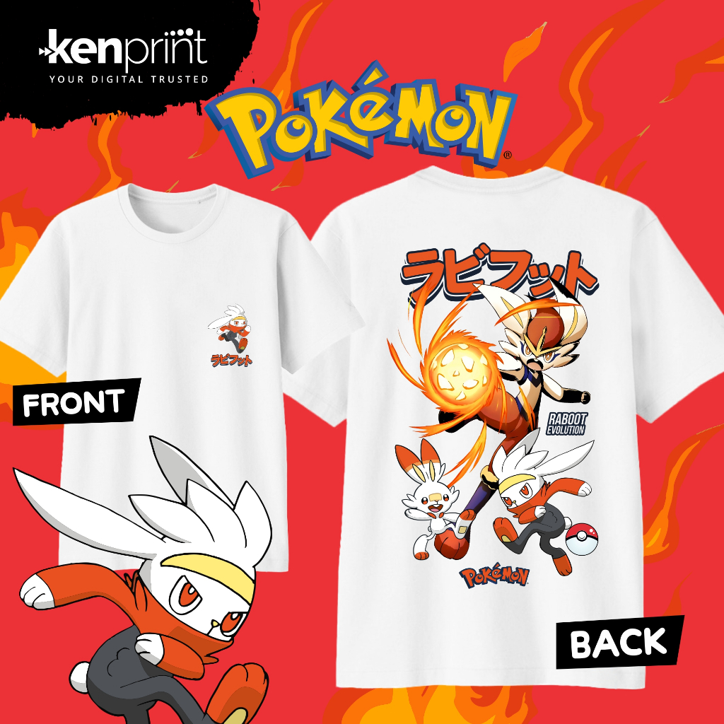 Street Fashion Evolution - Anime Pokémon Scorbunny Evolution Cotton T-shirt
