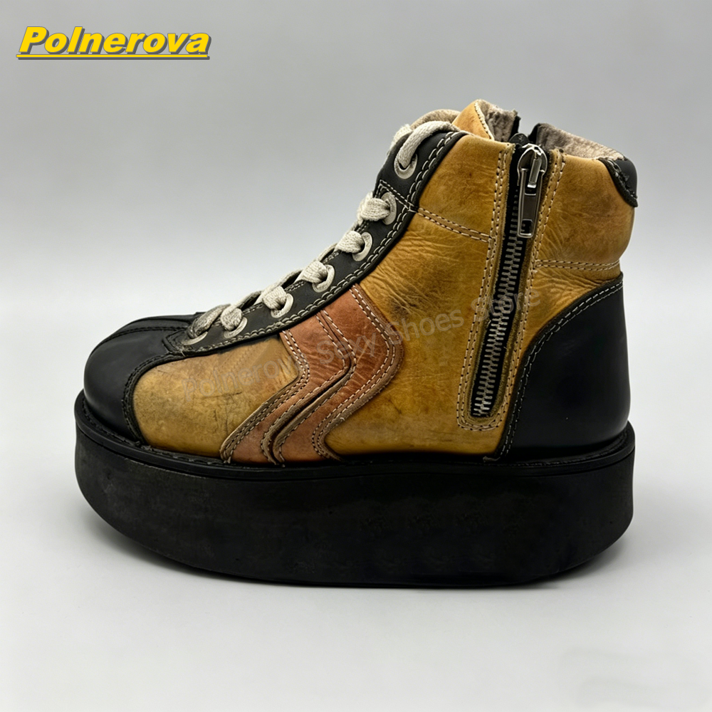 Street Fashion Vintage - Women Vintage Color Block Platform Ankle