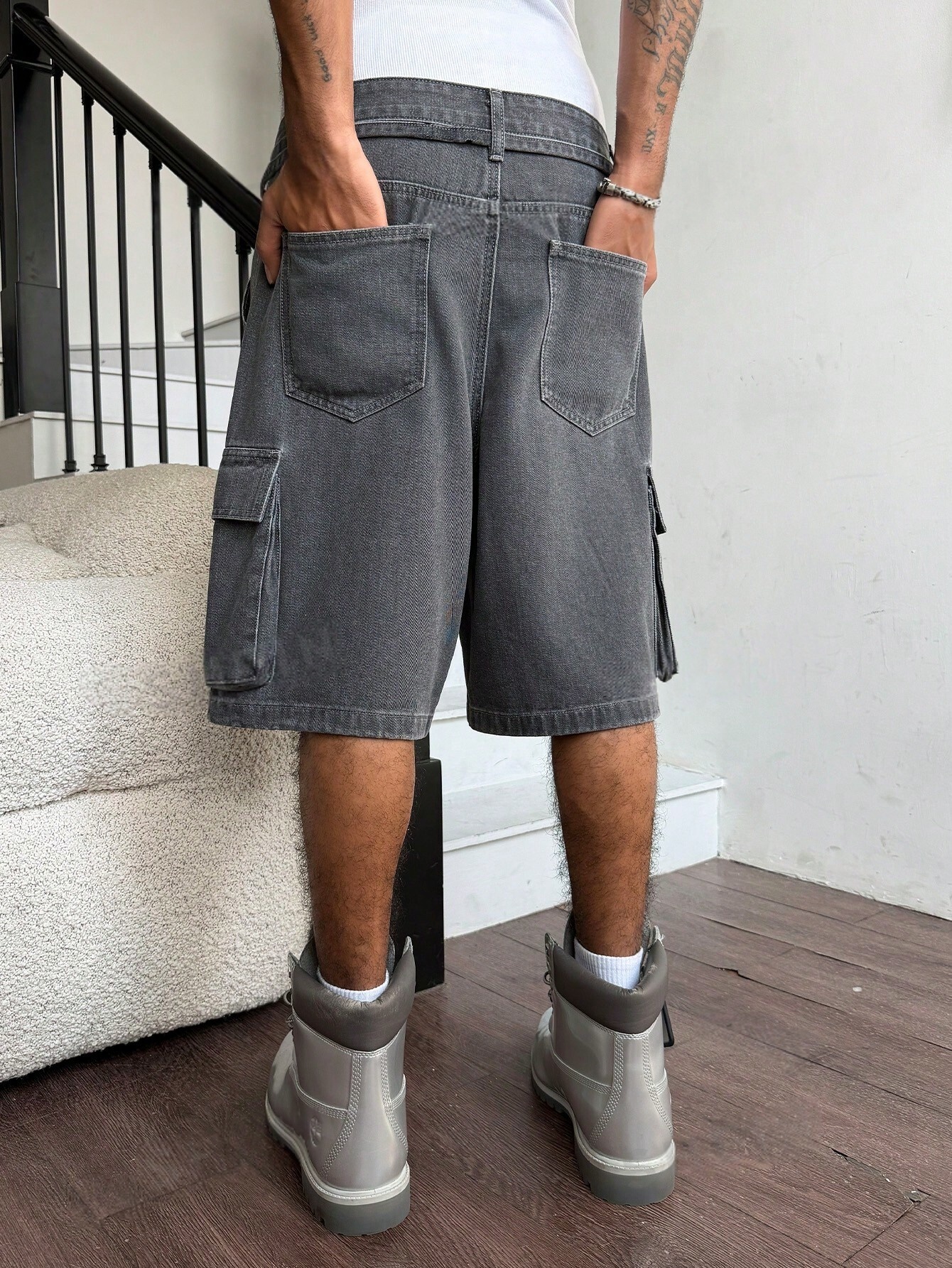 Men Grey Washed Cargo Denim Sh – обзор и цена Street Fashion Art