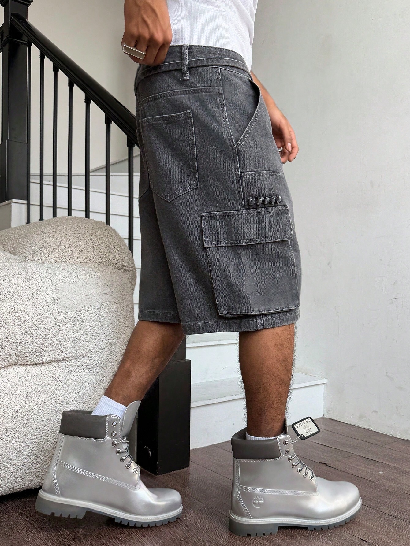 Men Grey Washed Cargo Denim Sh – обзор и цена Street Fashion Art